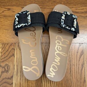 Like New - Sam Edelman Ariane Raffia Black Buckle Platform Sandals